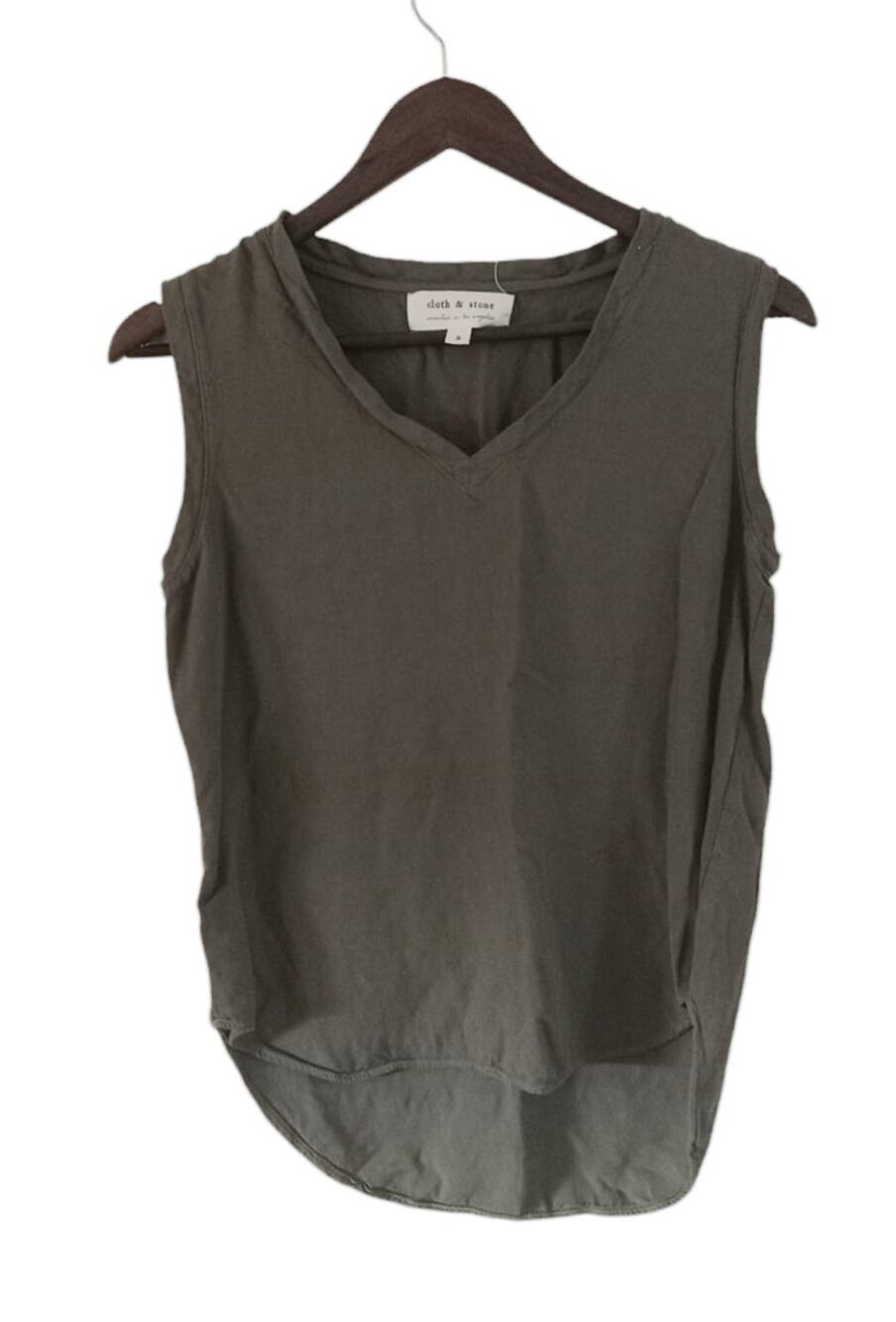 Cloth & Stone Olive Green V Neck 100% Rayon Hi Low Tank Top Size Small